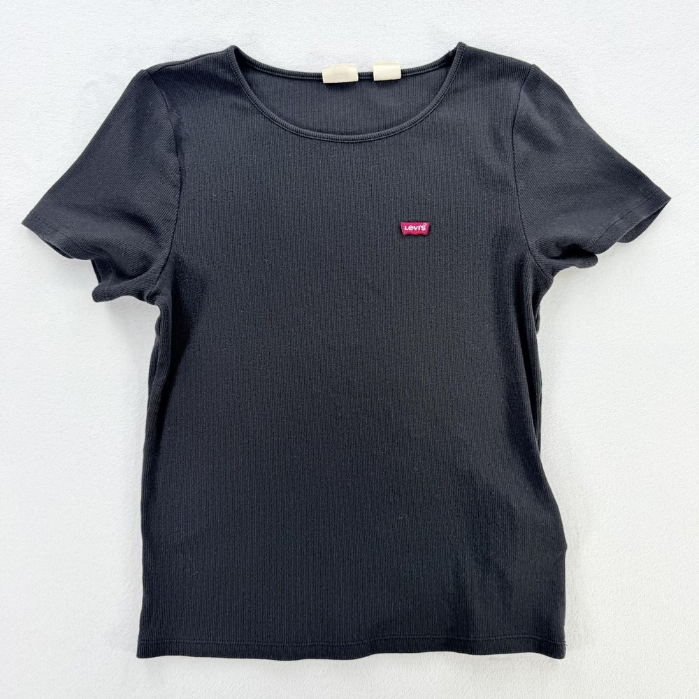 Levi's Shirt Womens Large Black Logo Crewneck Short Sleeve Stretch Tee Top